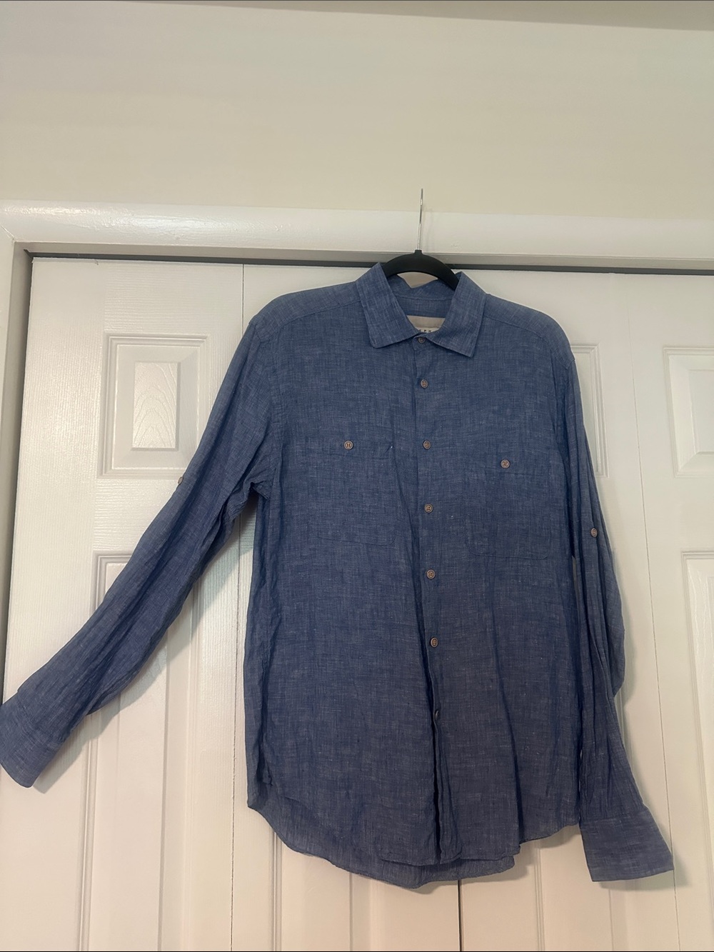Joseph Abboud Blue Linen Casual Button-Down Shirt